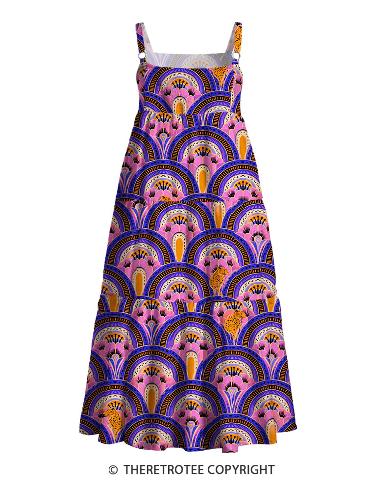 TheRetroTee Art Deco Leopard Fan Print Maxi Dress