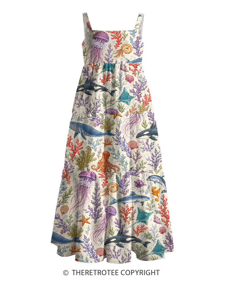 TheRetroTee Vintage Tropical Coral Reef Maxi Dress