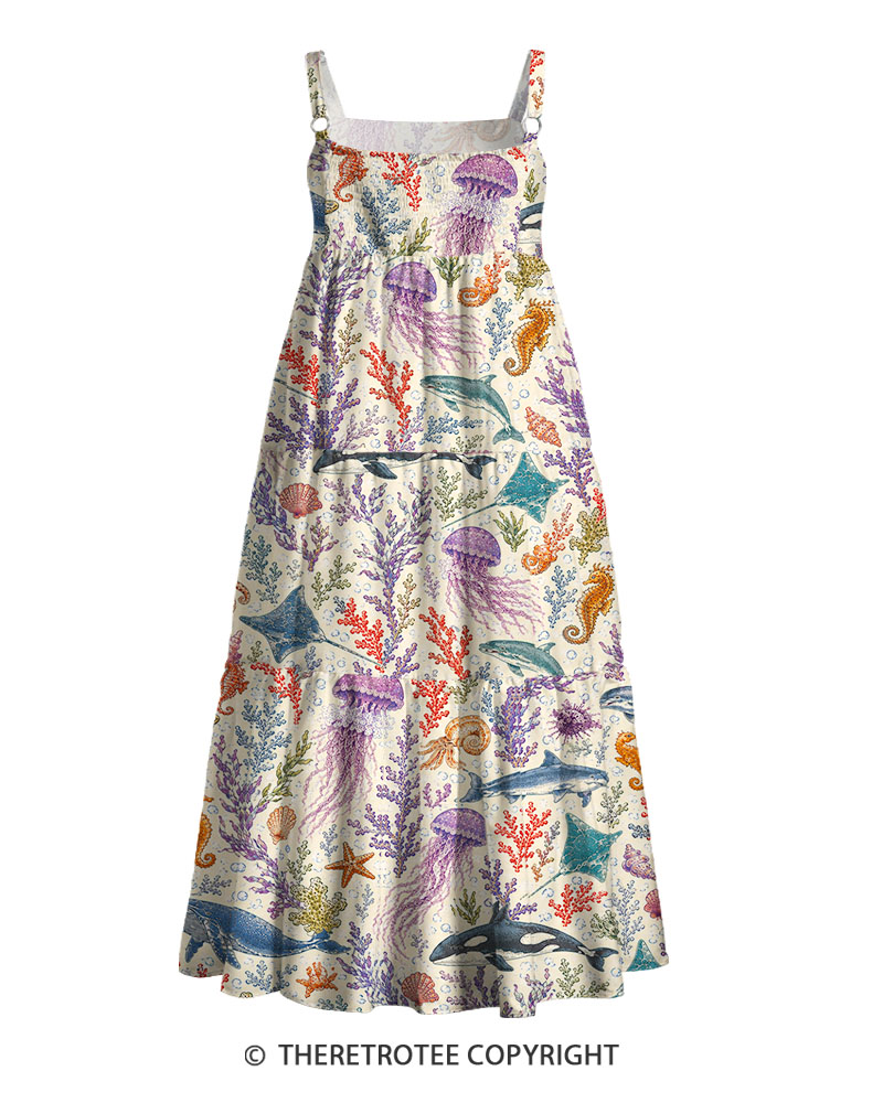 TheRetroTee Vintage Tropical Coral Reef Maxi Dress