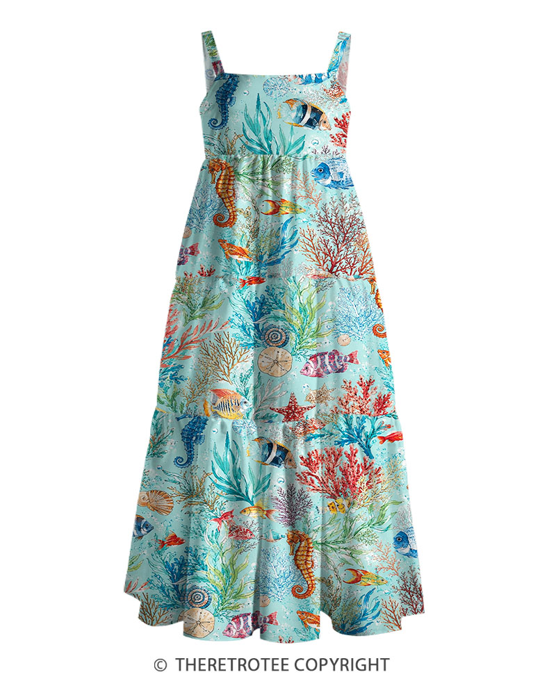 TheRetroTee Vintage Ocean Wildlife Print Maxi Dress