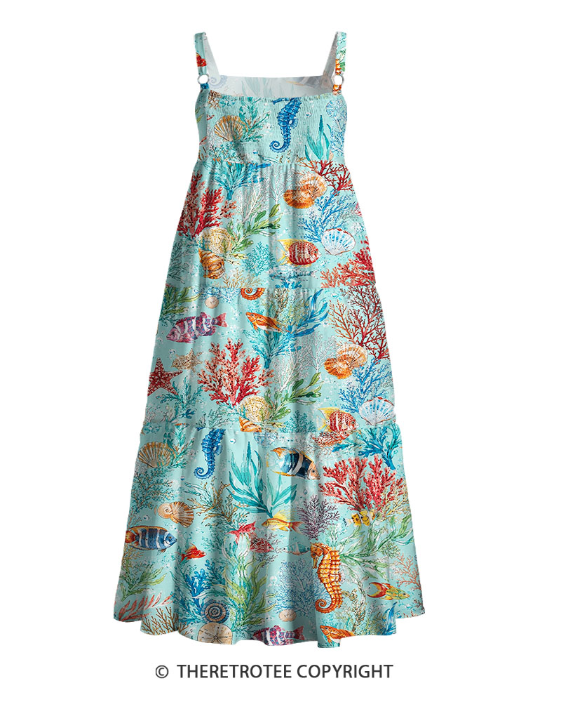 TheRetroTee Vintage Ocean Wildlife Print Maxi Dress