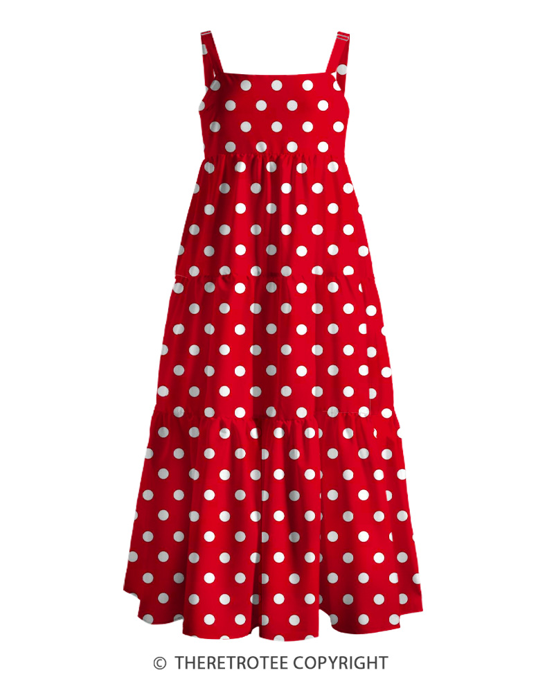 TheRetroTee 1950s Vintage Red Polka Dot Rockabilly Strappy Maxi Dress