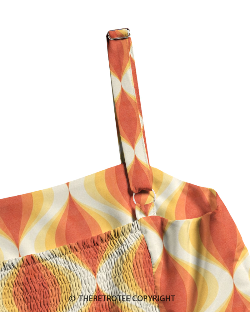 TheRetroTee 1960s Retro Mod Geometric Teardrop Wave Strappy Maxi Dress