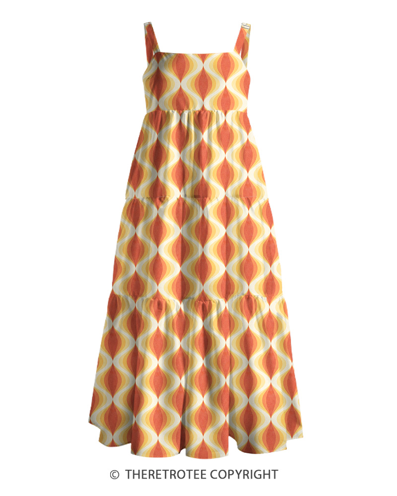TheRetroTee 1960s Retro Mod Geometric Teardrop Wave Strappy Maxi Dress