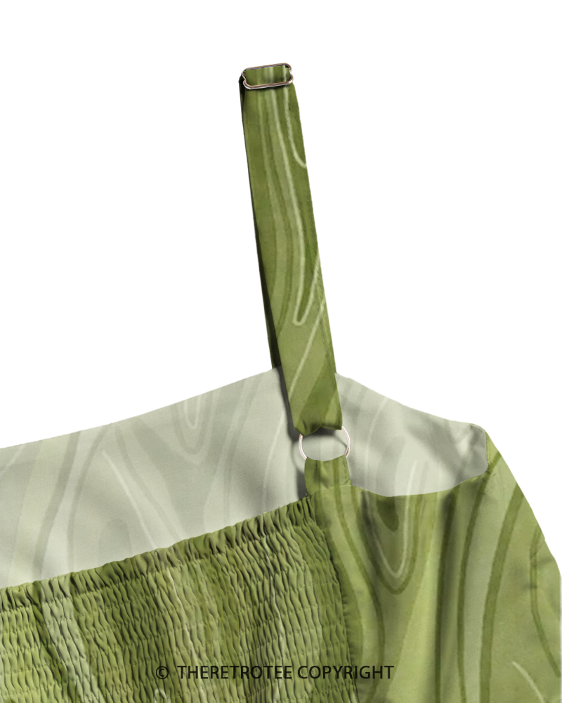 TheRetroTee 1970s Retro Organic Woodgrain Abstract Wave Boho Strappy Maxi Dress