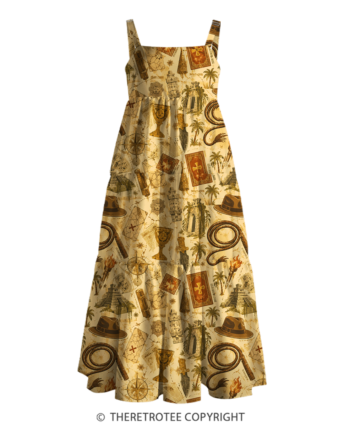 TheRetroTee Treasure Hunter Expedition 1980s Strappy Maxi Dress