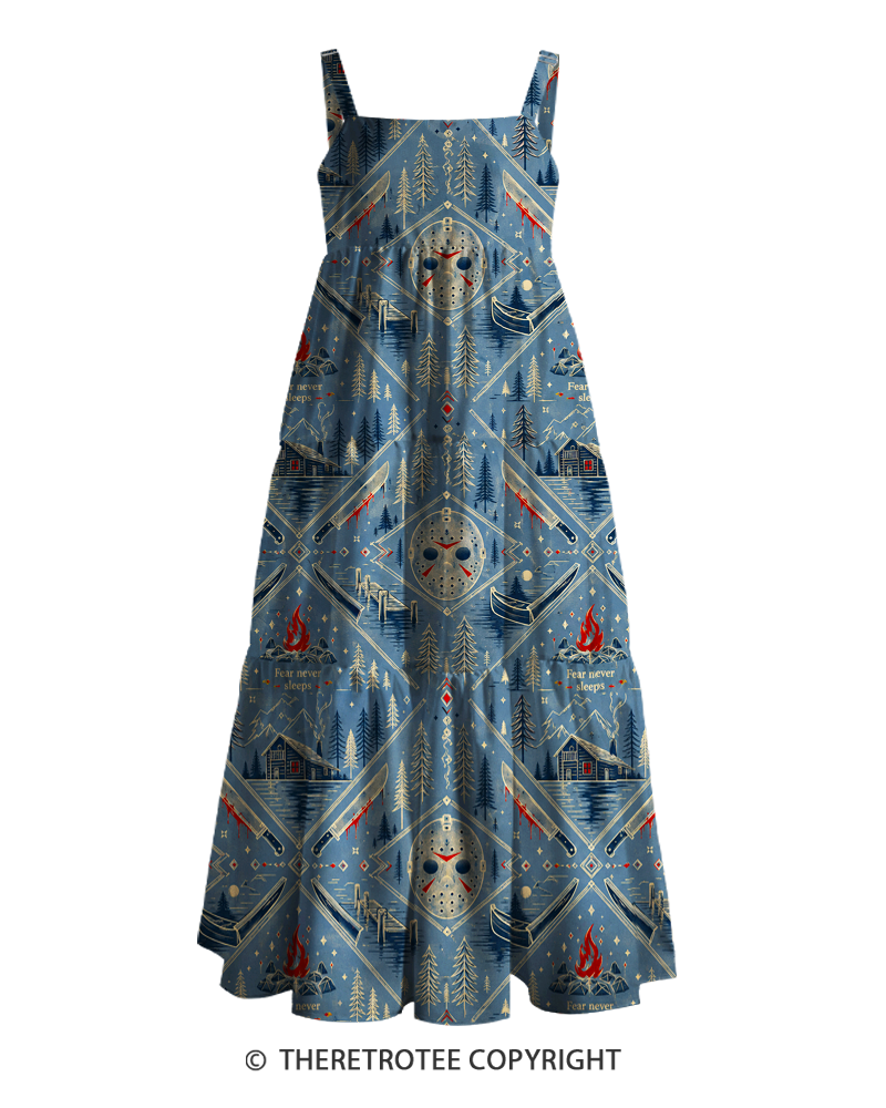 TheRetroTee Camp Crystal Lake Horror 1980s Strappy Maxi Dress