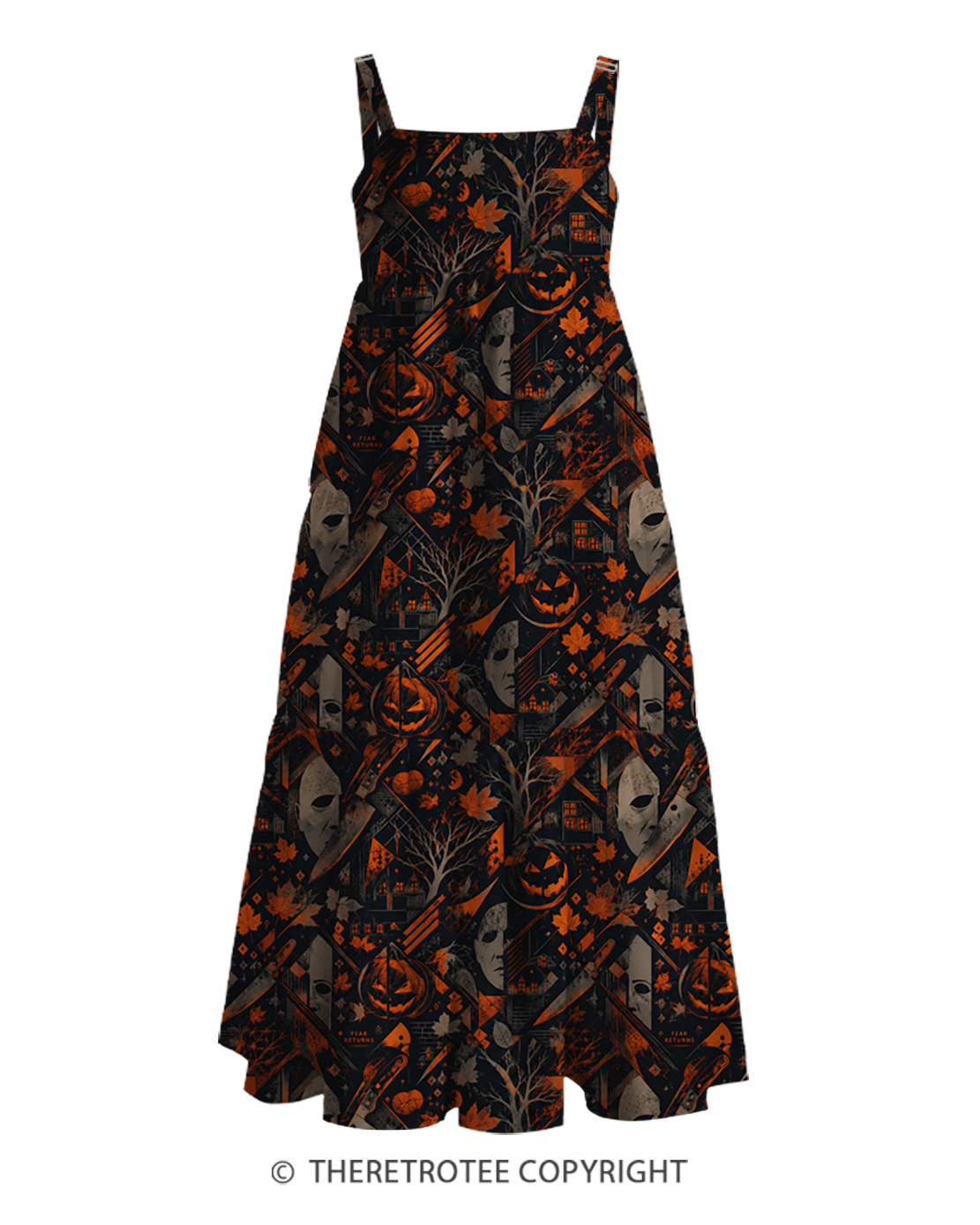 TheRetroTee Halloween Slasher Night 1970s Strappy Maxi Dress
