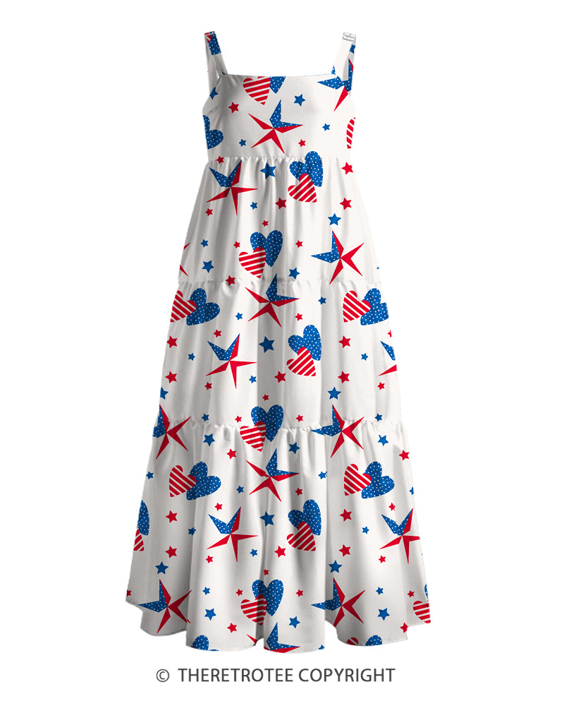 TheRetroTee All American Hearts 1990s Strappy Maxi Dress