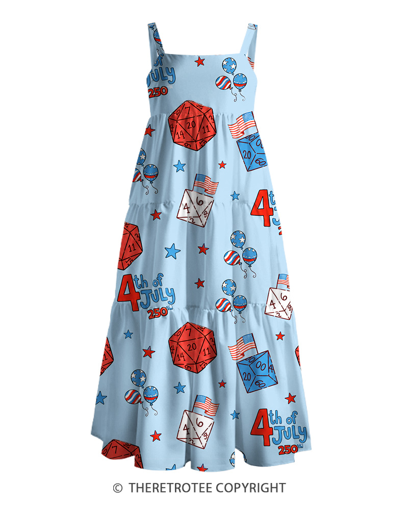 TheRetroTee Red White & Roll Celebration 1990s Strappy Maxi Dress