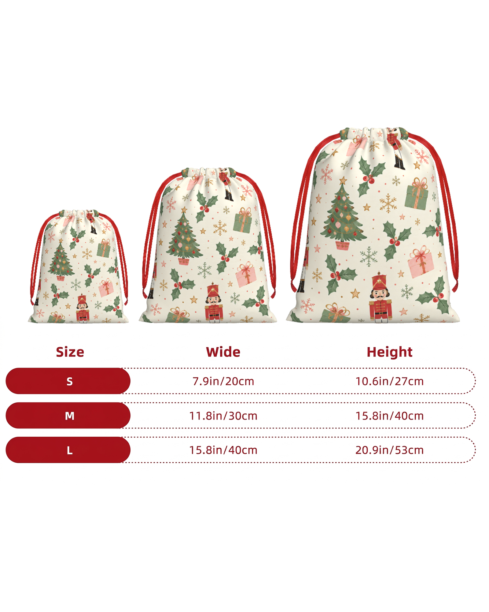 TheRetroTee 1950s Holiday Toy Soldier Pattern Christmas Drawstring Bag