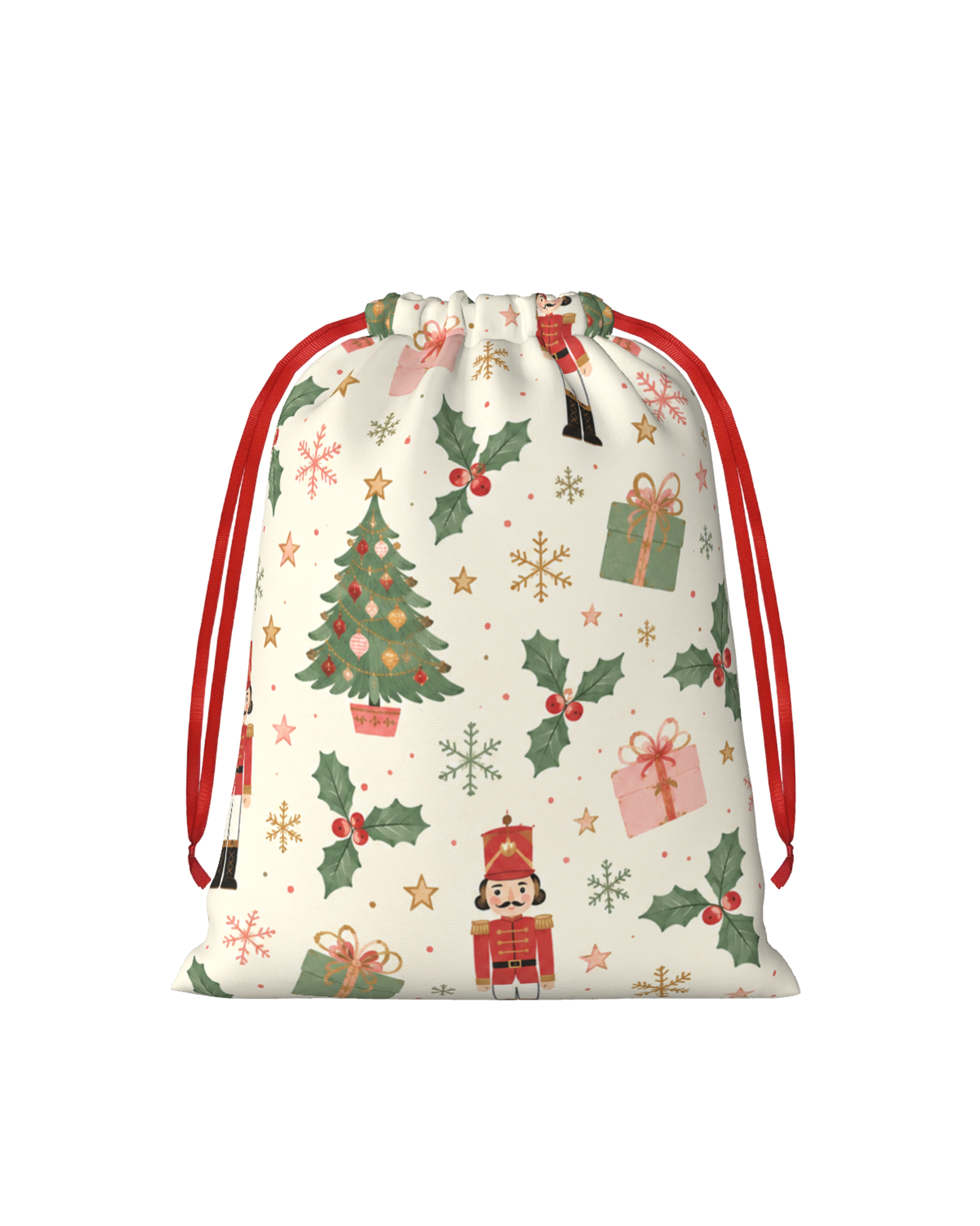 TheRetroTee 1950s Holiday Toy Soldier Pattern Christmas Drawstring Bag
