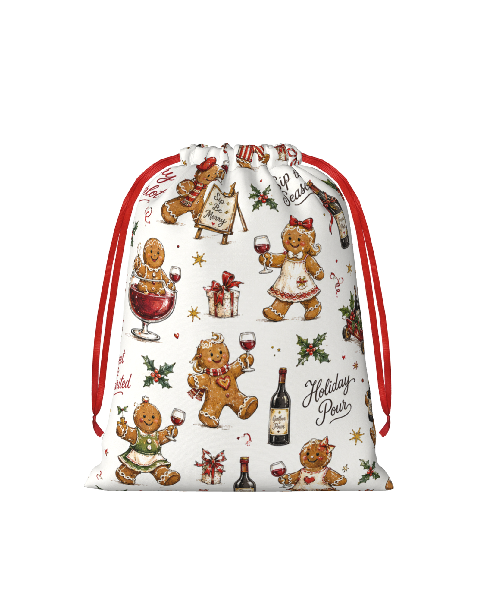 TheRetroTee 1950s Merry Merlot Memories Christmas Drawstring Bag