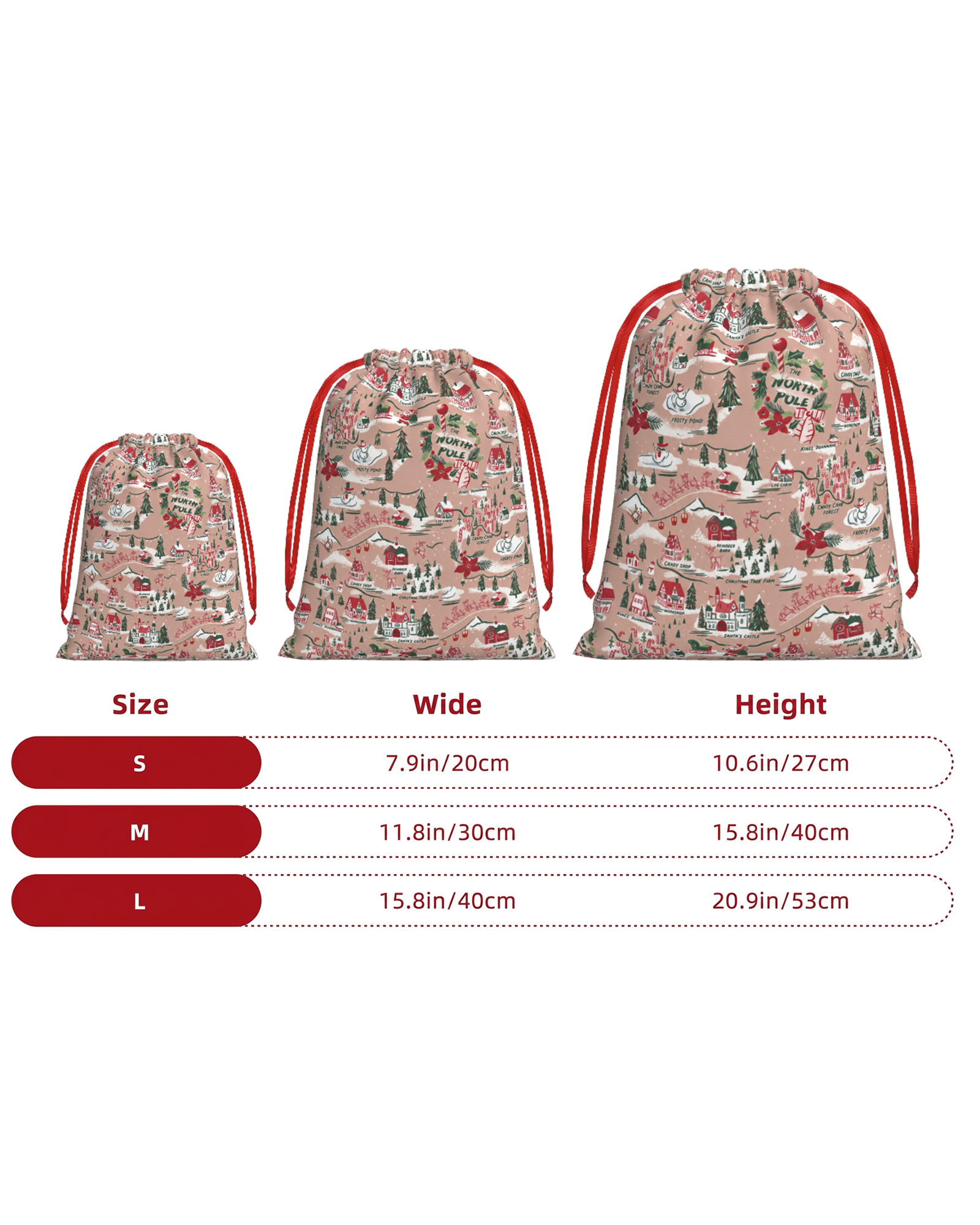 TheRetroTee 1950s North Pole Village Memories Christmas Drawstring Bag