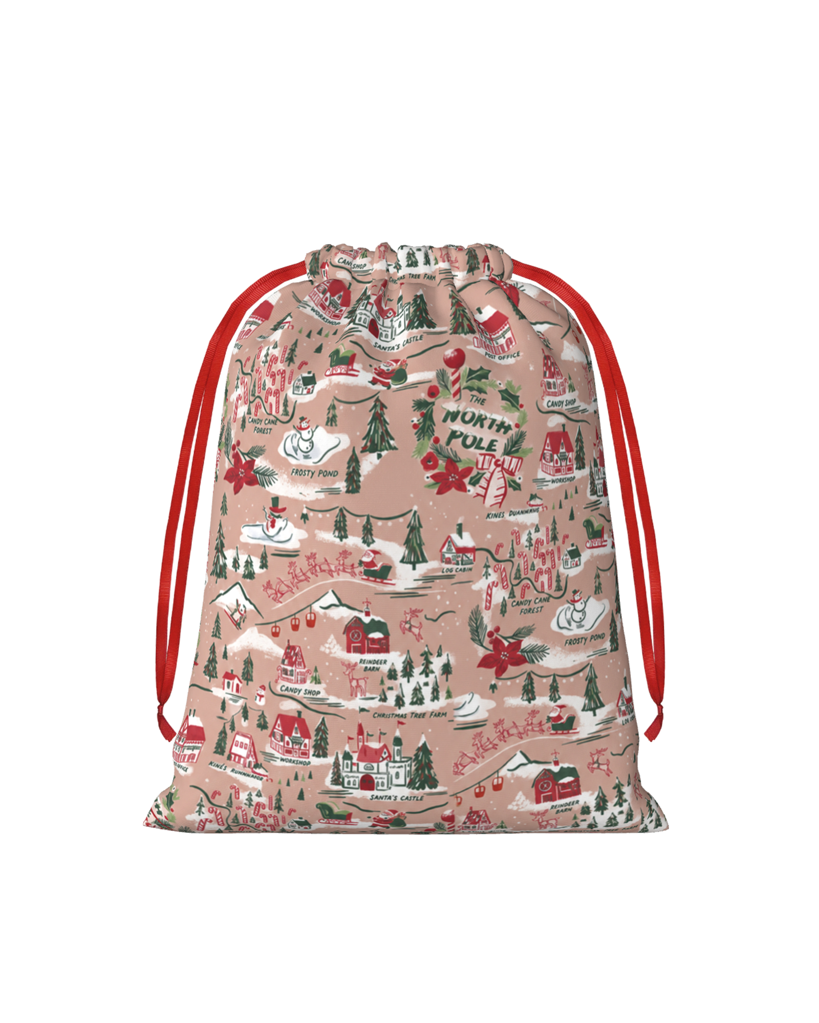 TheRetroTee 1950s North Pole Village Memories Christmas Drawstring Bag