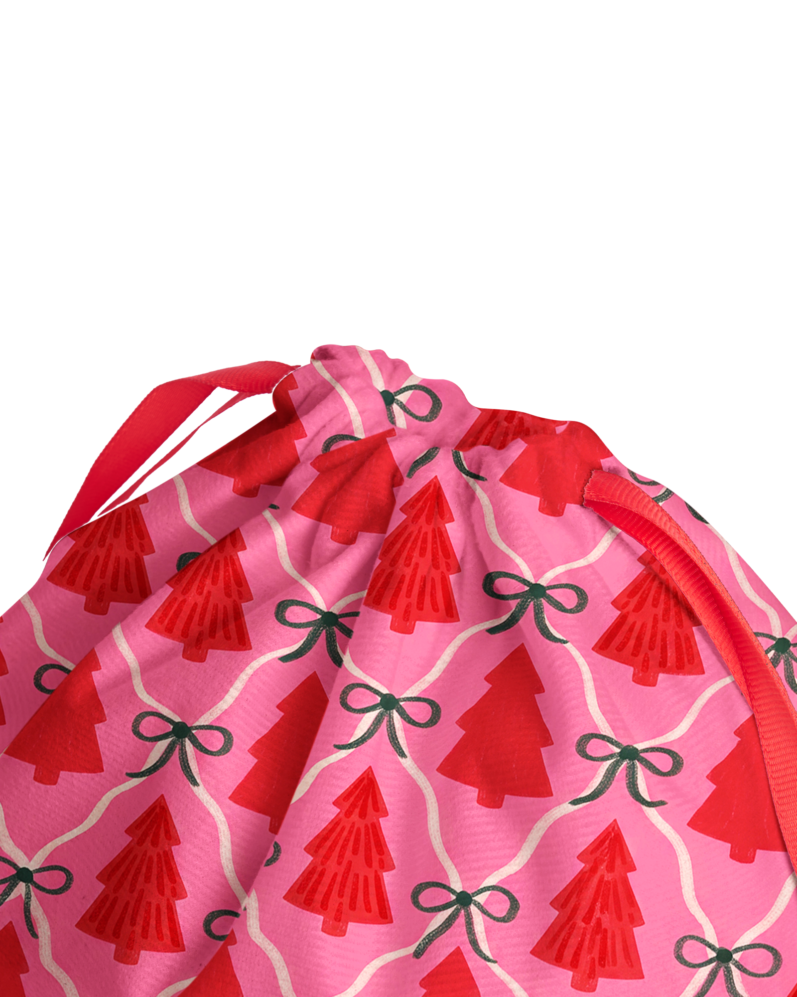 TheRetroTee 1950s Pink Christmas Ribbon Trees Christmas Drawstring Bag