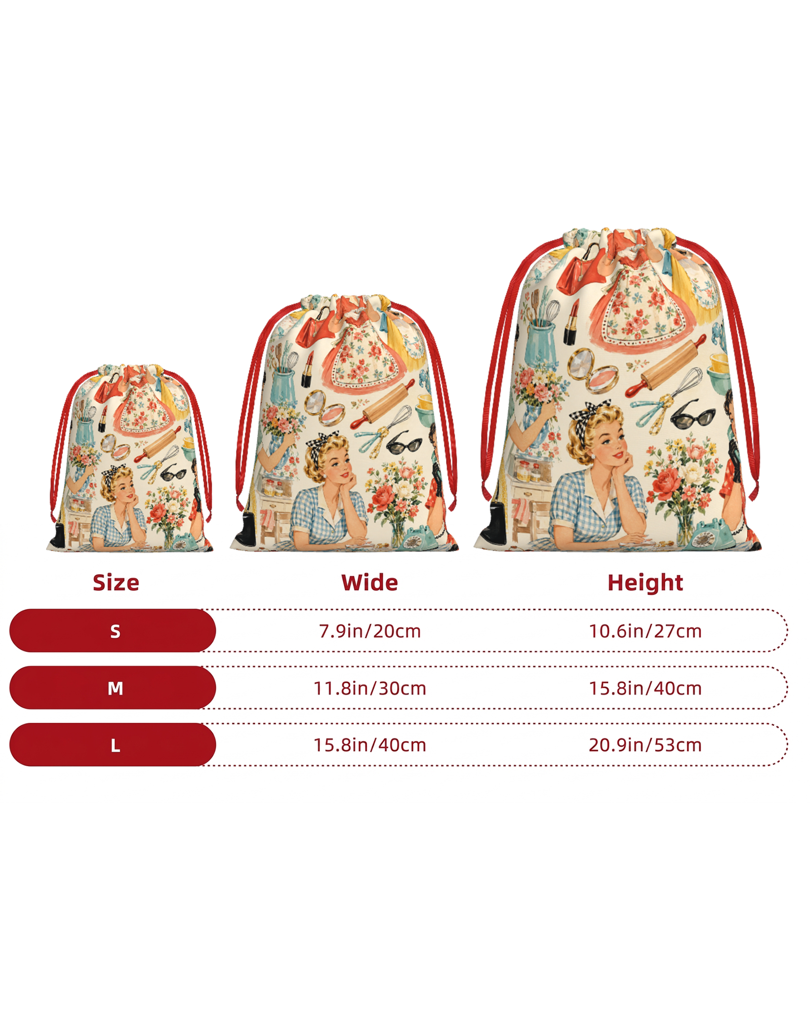 TheRetroTee 1950s Retro Kitchen Memories Christmas Drawstring Bag