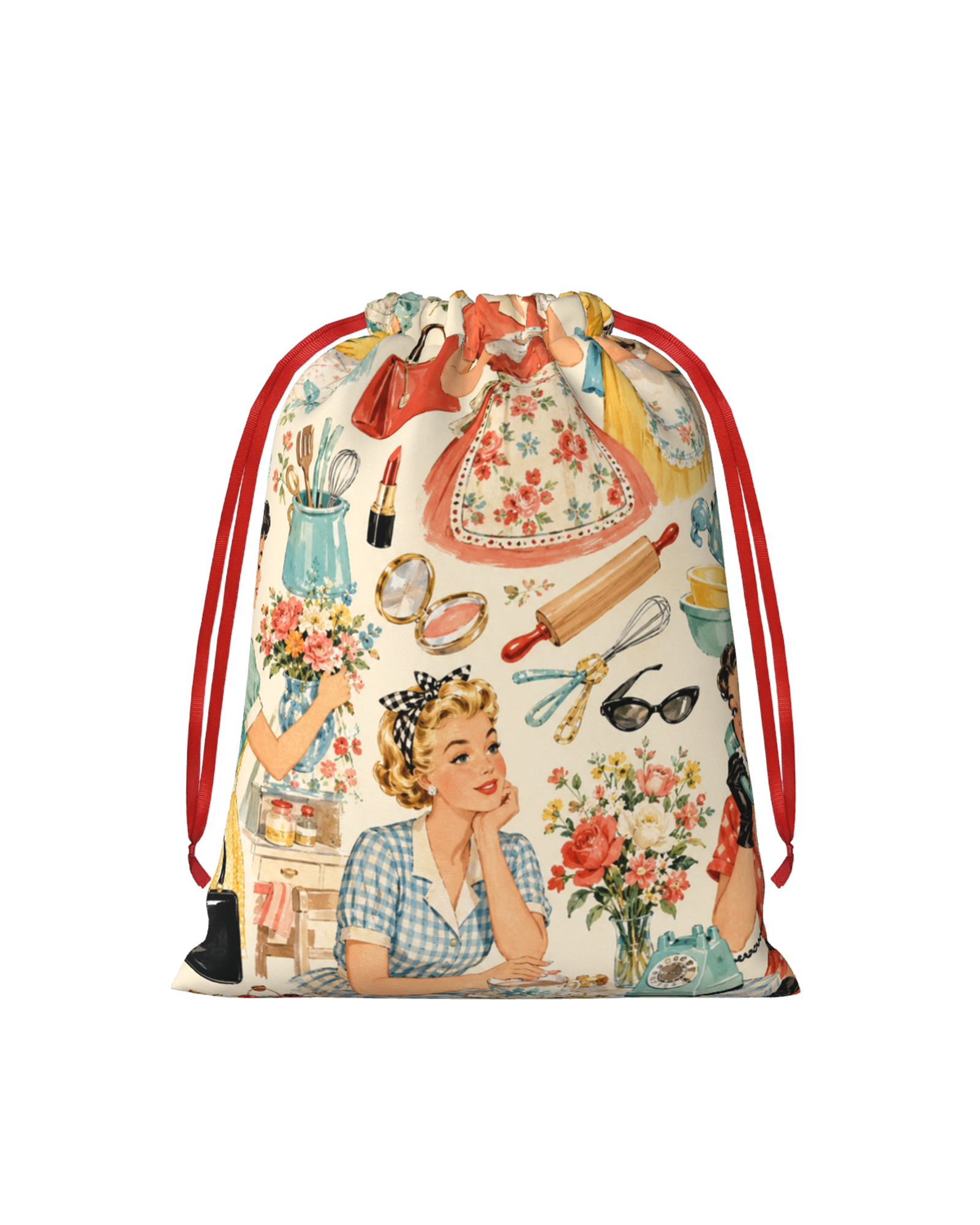 TheRetroTee 1950s Retro Kitchen Memories Christmas Drawstring Bag