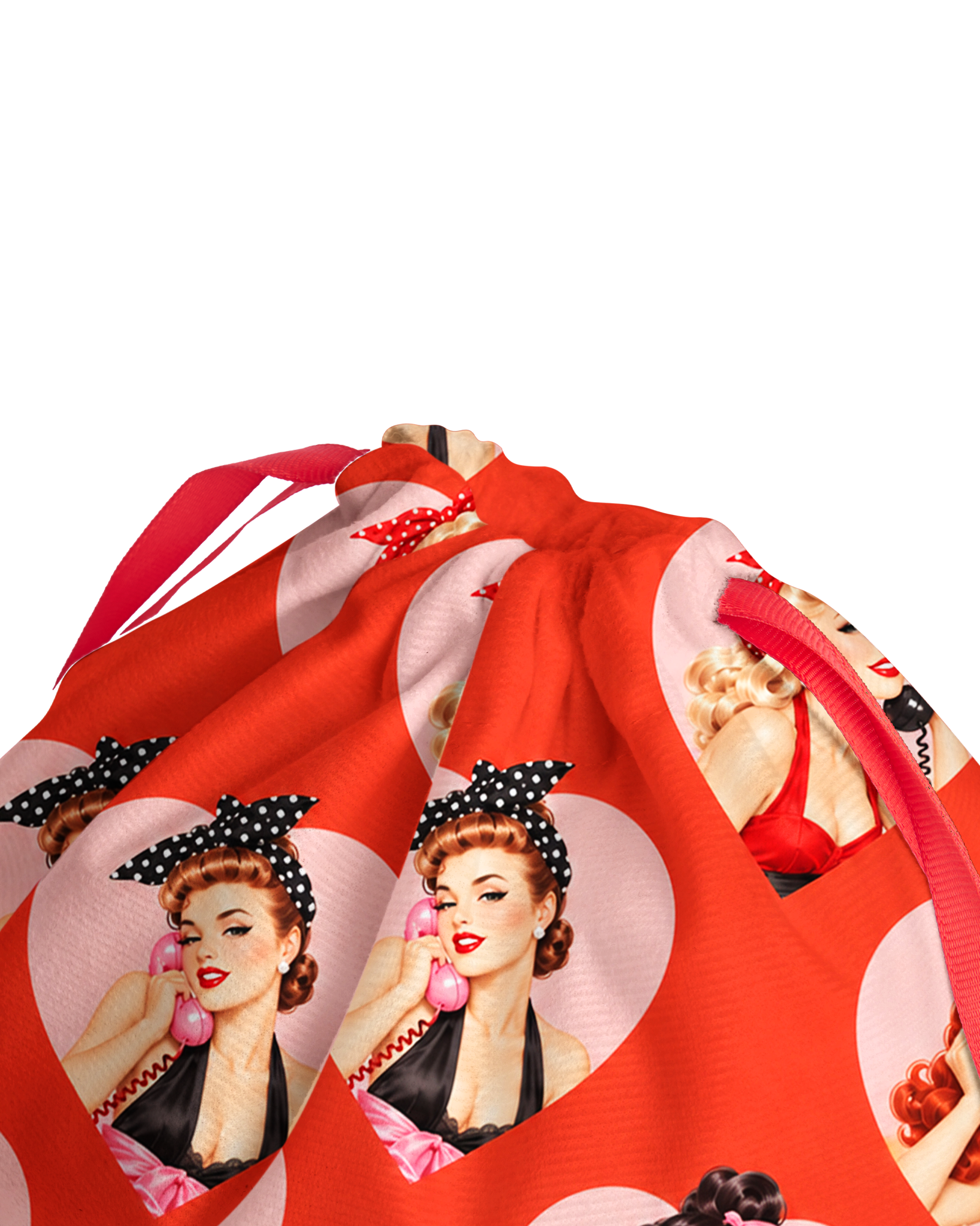 TheRetroTee 1950s Retro Romance Heart Pattern Christmas Drawstring Bag