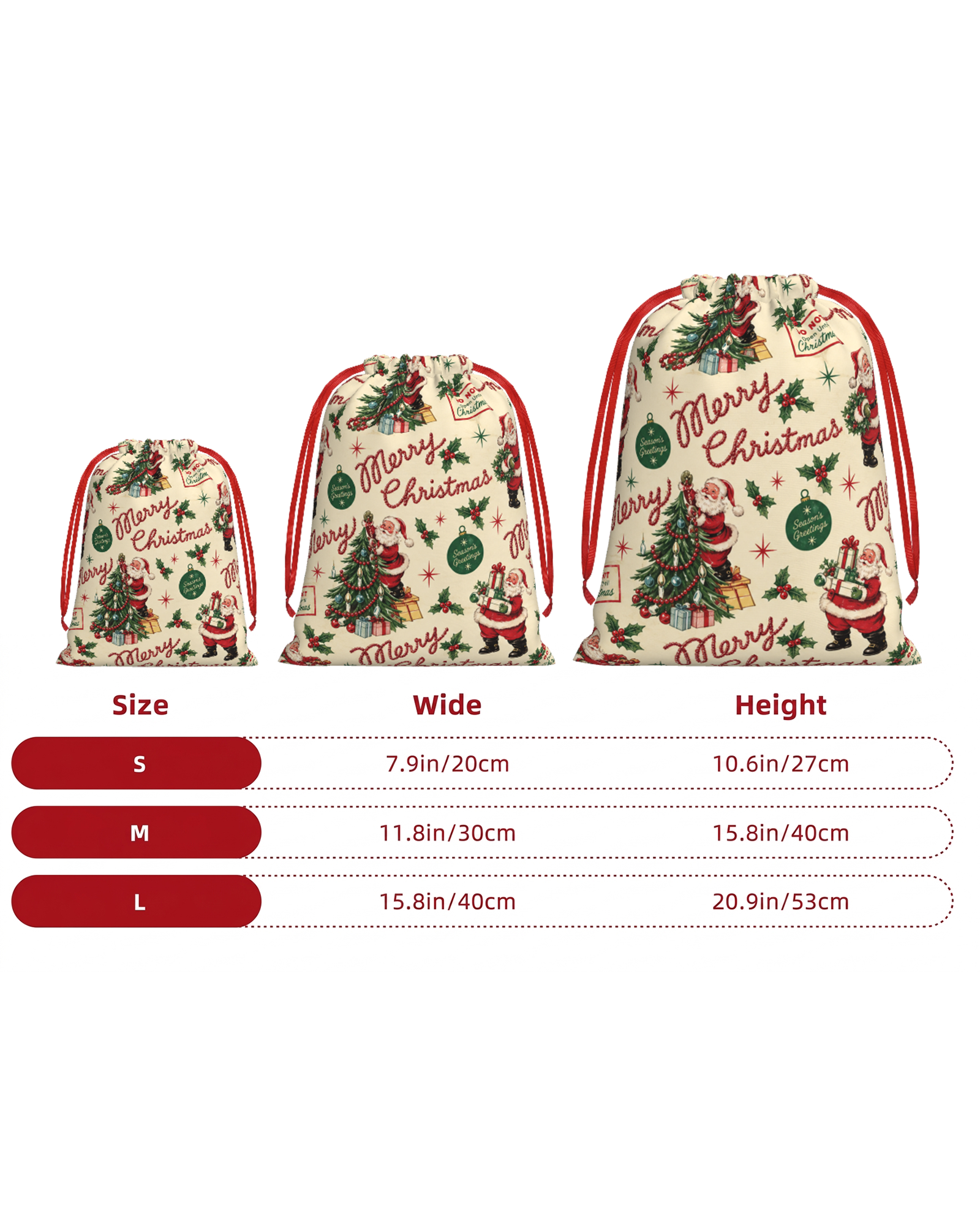 TheRetroTee 1960s Vintage Christmas Greeting Pattern Christmas Drawstring Bag