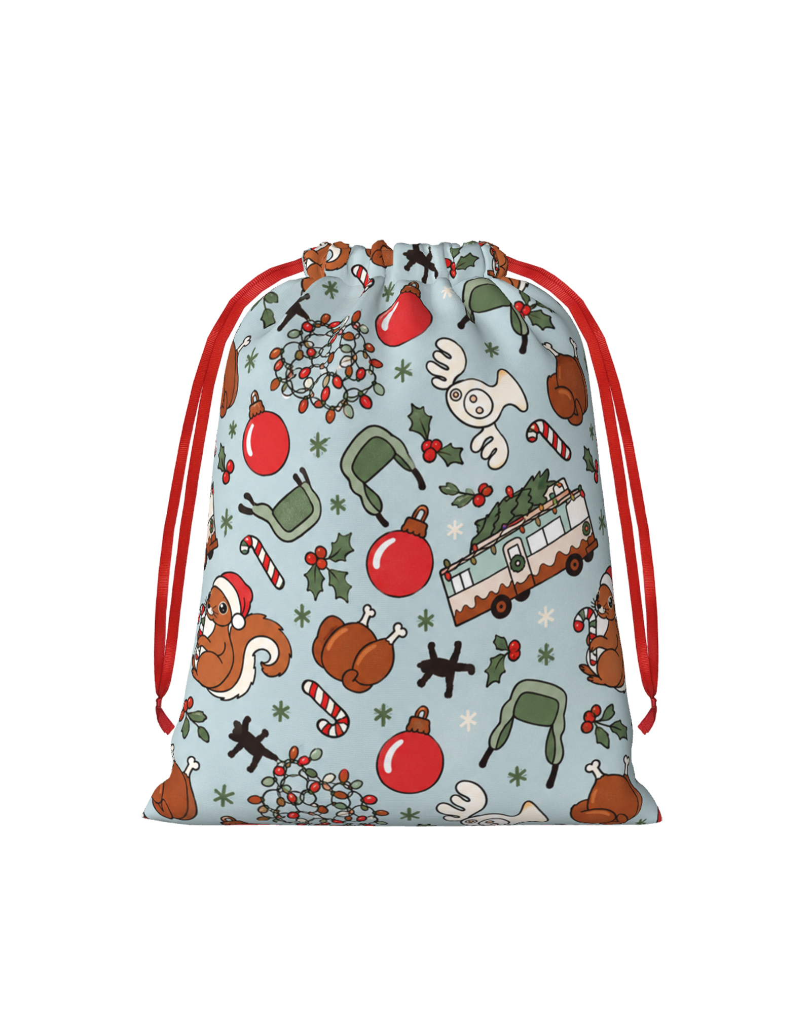 TheRetroTee 1970s Holiday Road Trip Pattern Christmas Drawstring Bag