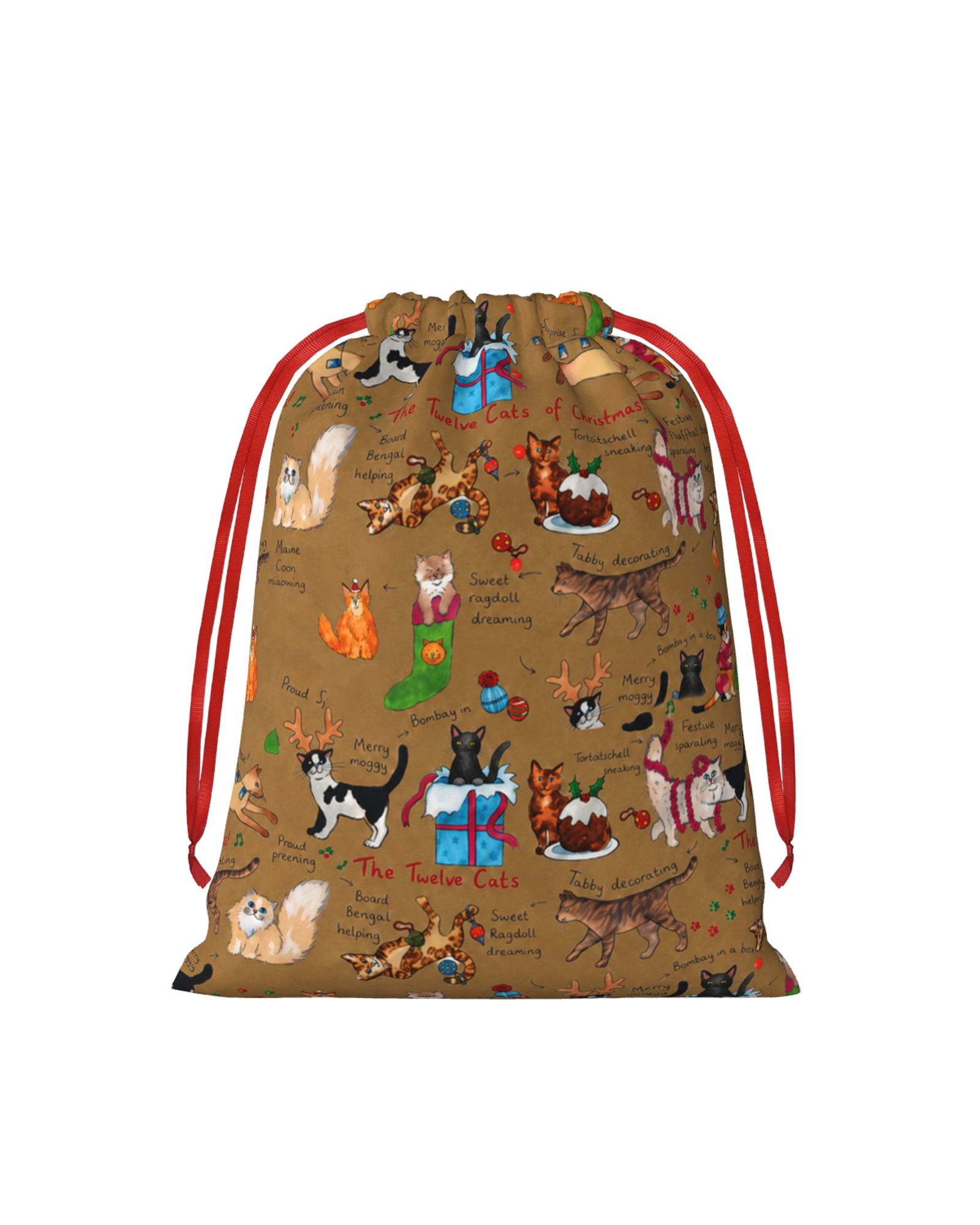 TheRetroTee 1980s Christmas Cat Chaos Christmas Drawstring Bag