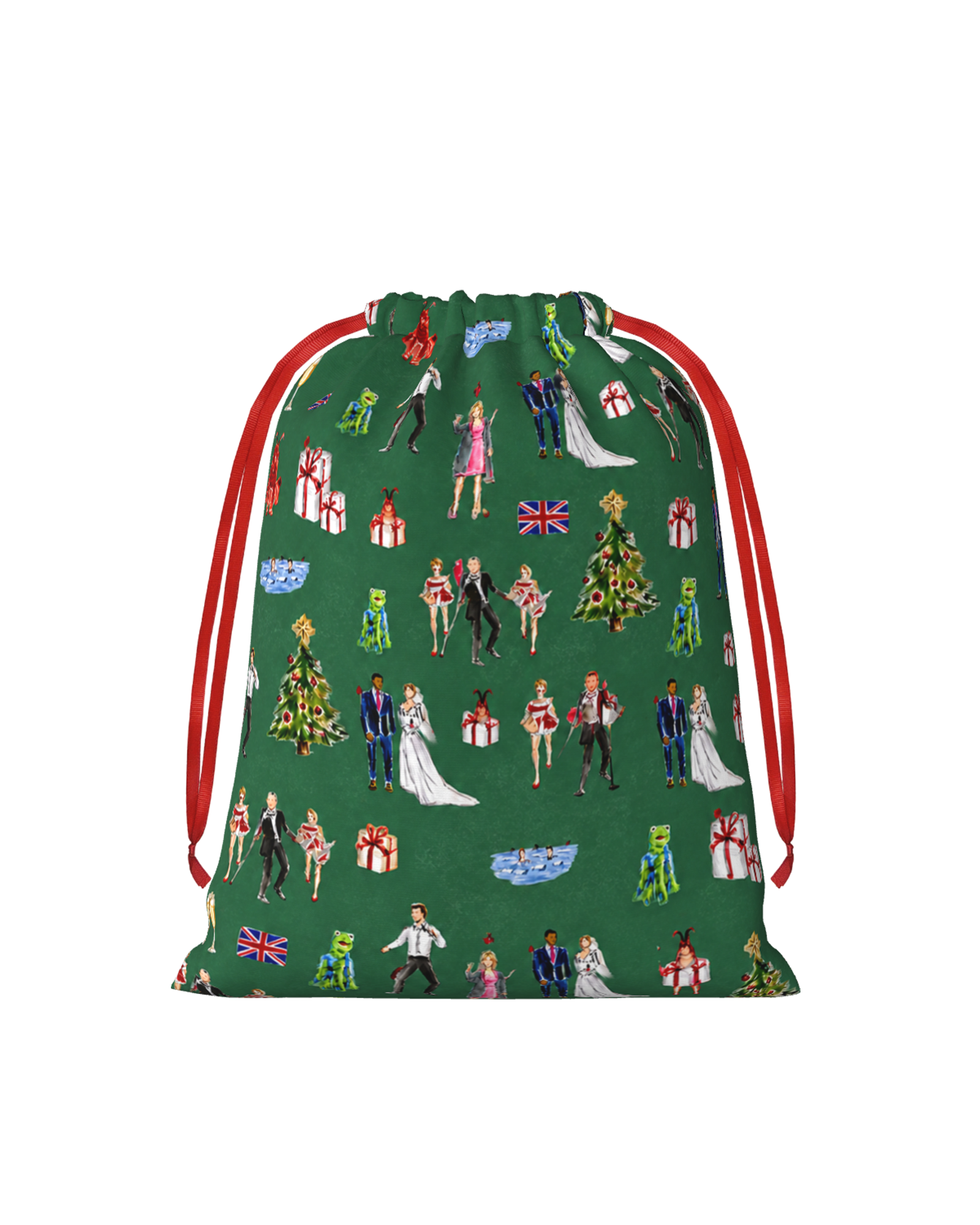 TheRetroTee 2000s British Holiday Party Christmas Drawstring Bag