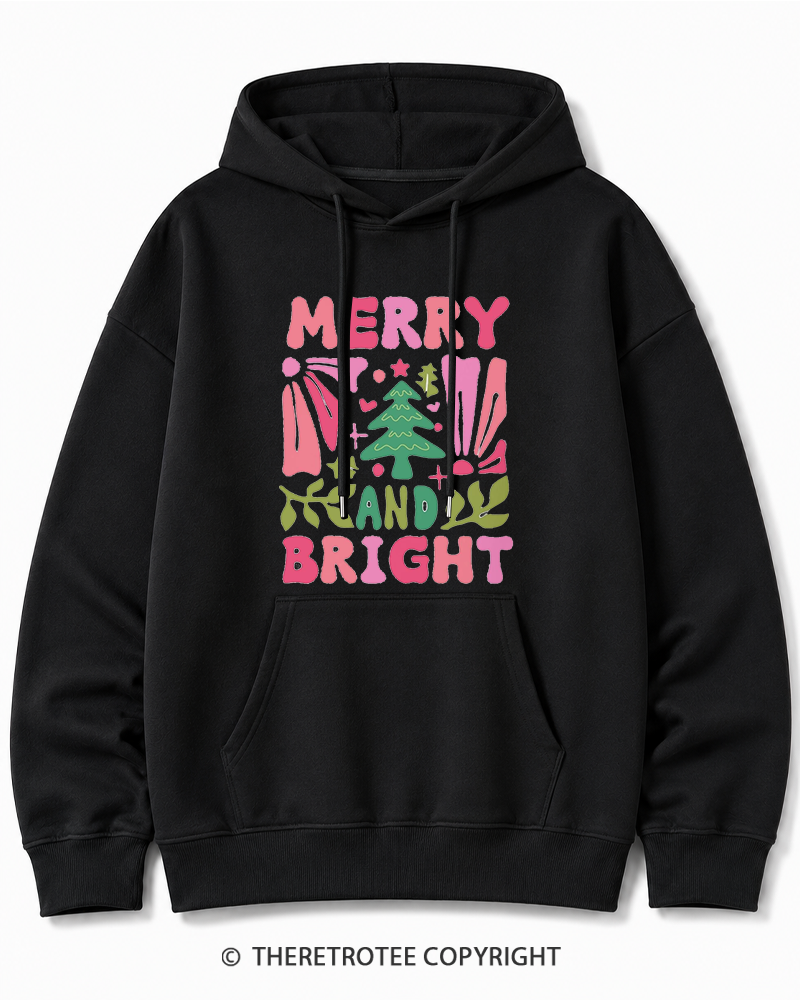 TheRetroTee Boho Merry and Bright 1970s Christmas Cotton Hoodie