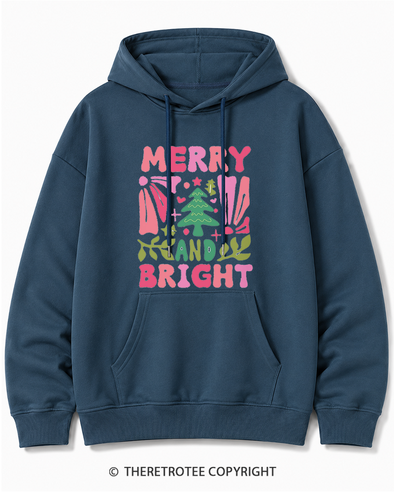 TheRetroTee Boho Merry and Bright 1970s Christmas Cotton Hoodie