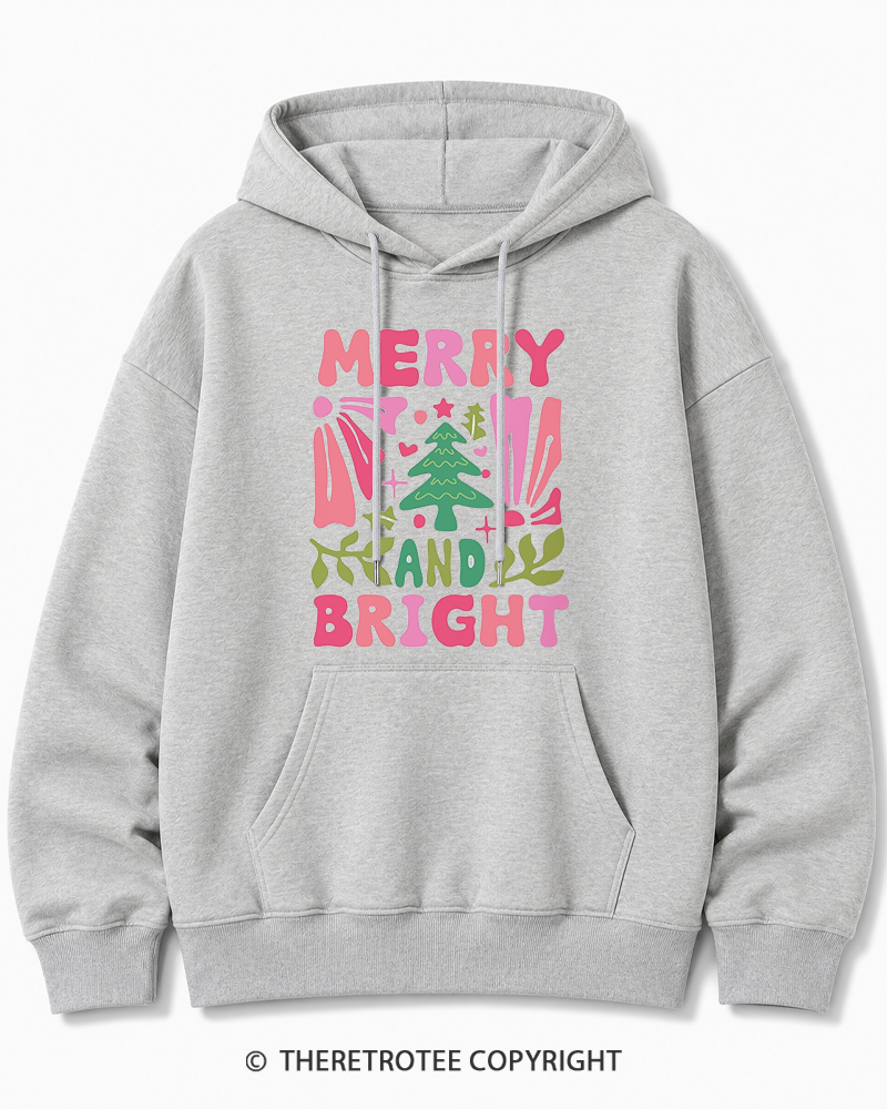 TheRetroTee Boho Merry and Bright 1970s Christmas Cotton Hoodie