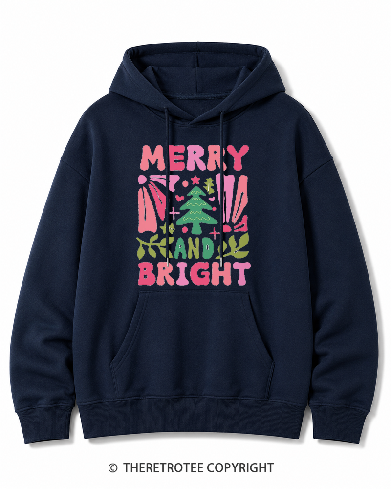 TheRetroTee Boho Merry and Bright 1970s Christmas Cotton Hoodie