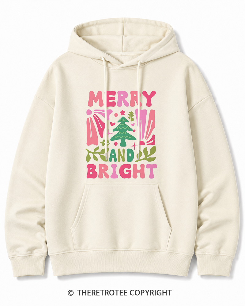TheRetroTee Boho Merry and Bright 1970s Christmas Cotton Hoodie