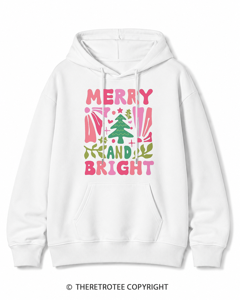 TheRetroTee Boho Merry and Bright 1970s Christmas Cotton Hoodie