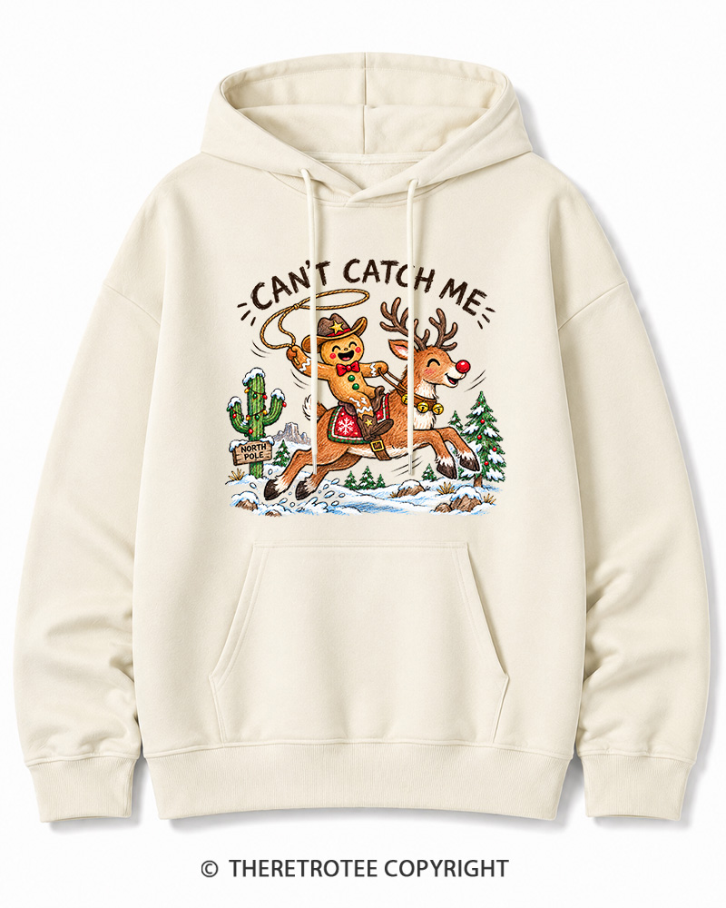 TheRetroTee Can't Catch Me Vintage Christmas Cotton Hoodie
