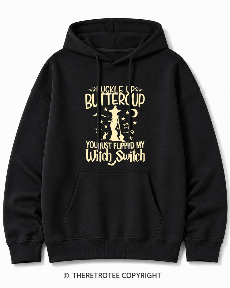 TheRetroTee Buckle Up Buttercup Witch Halloween Halloween Cotton Hoodie