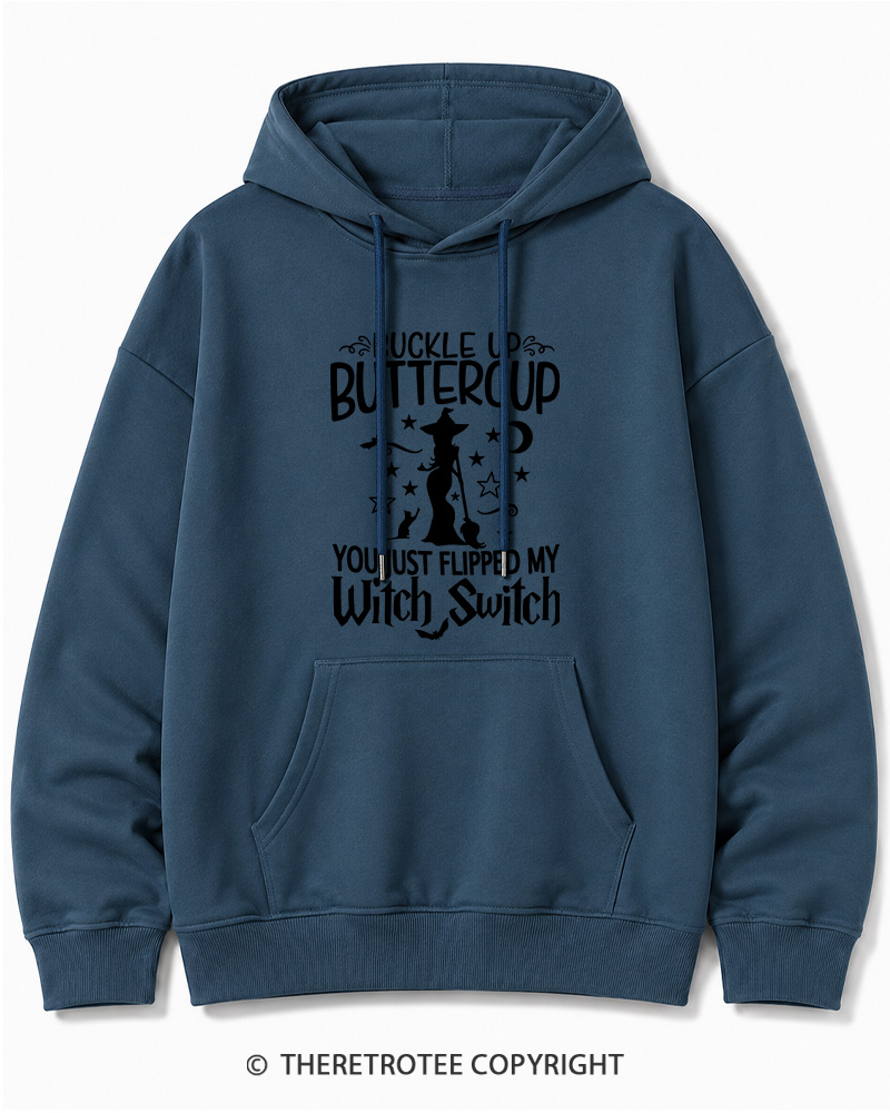 TheRetroTee Buckle Up Buttercup Witch Halloween Halloween Cotton Hoodie