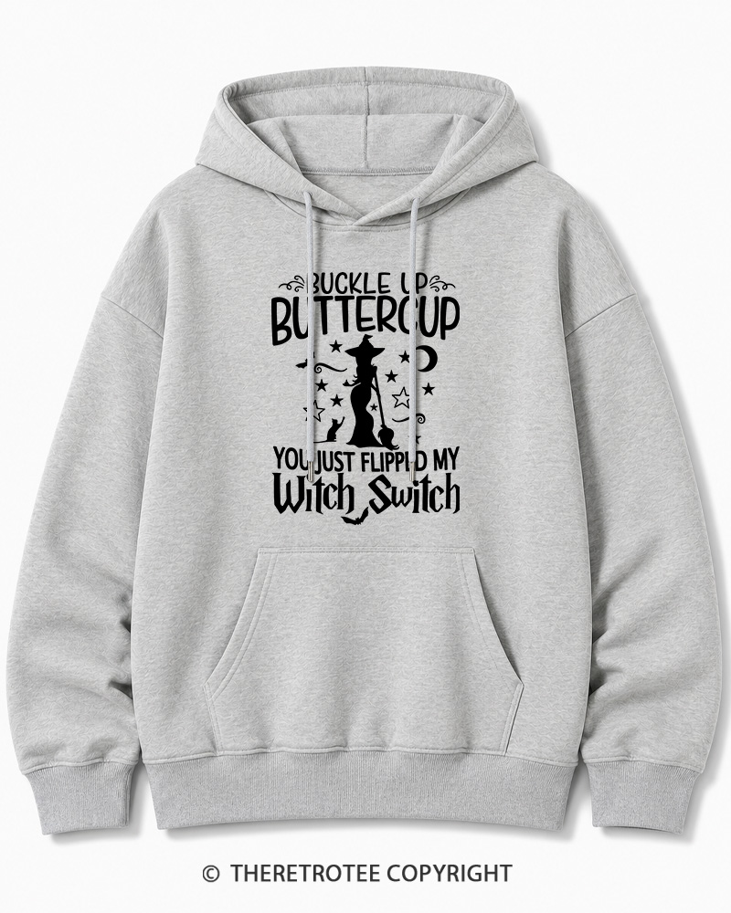 TheRetroTee Buckle Up Buttercup Witch Halloween Halloween Cotton Hoodie