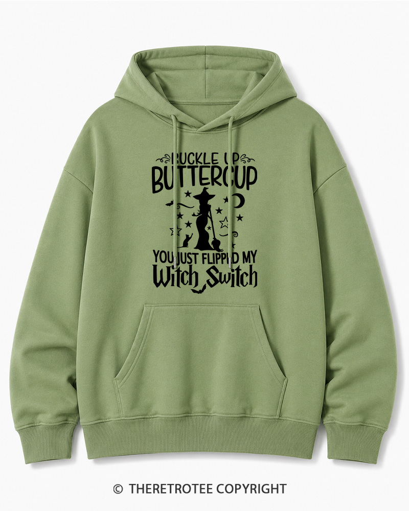 TheRetroTee Buckle Up Buttercup Witch Halloween Halloween Cotton Hoodie