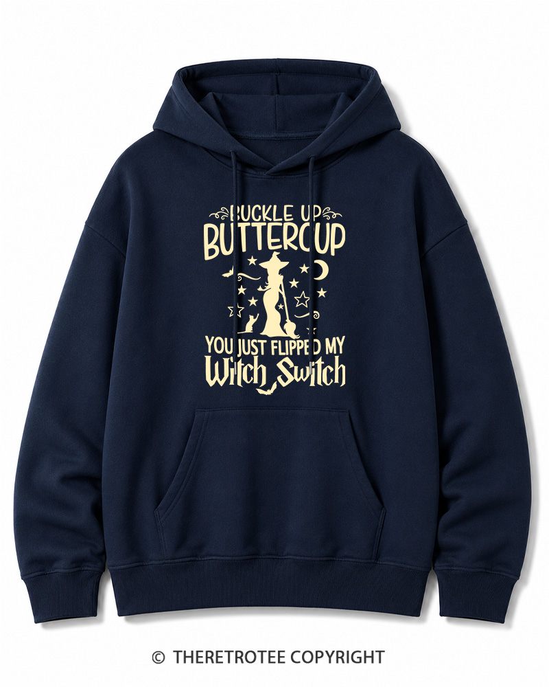 TheRetroTee Buckle Up Buttercup Witch Halloween Halloween Cotton Hoodie