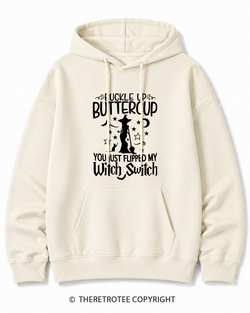 TheRetroTee Buckle Up Buttercup Witch Halloween Halloween Cotton Hoodie