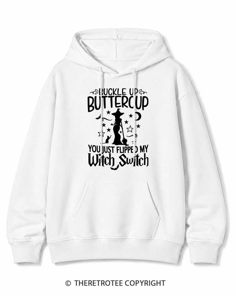 TheRetroTee Buckle Up Buttercup Witch Halloween Halloween Cotton Hoodie