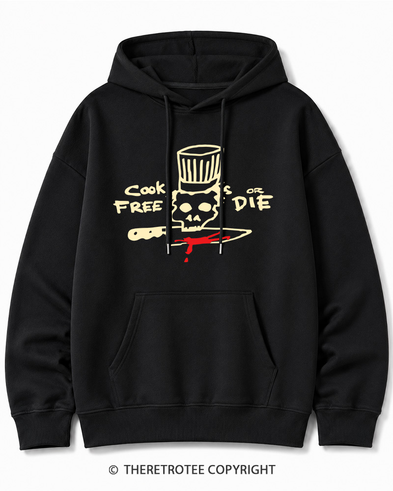 TheRetroTee Cook Free or Die 1990s Halloween Cotton Hoodie