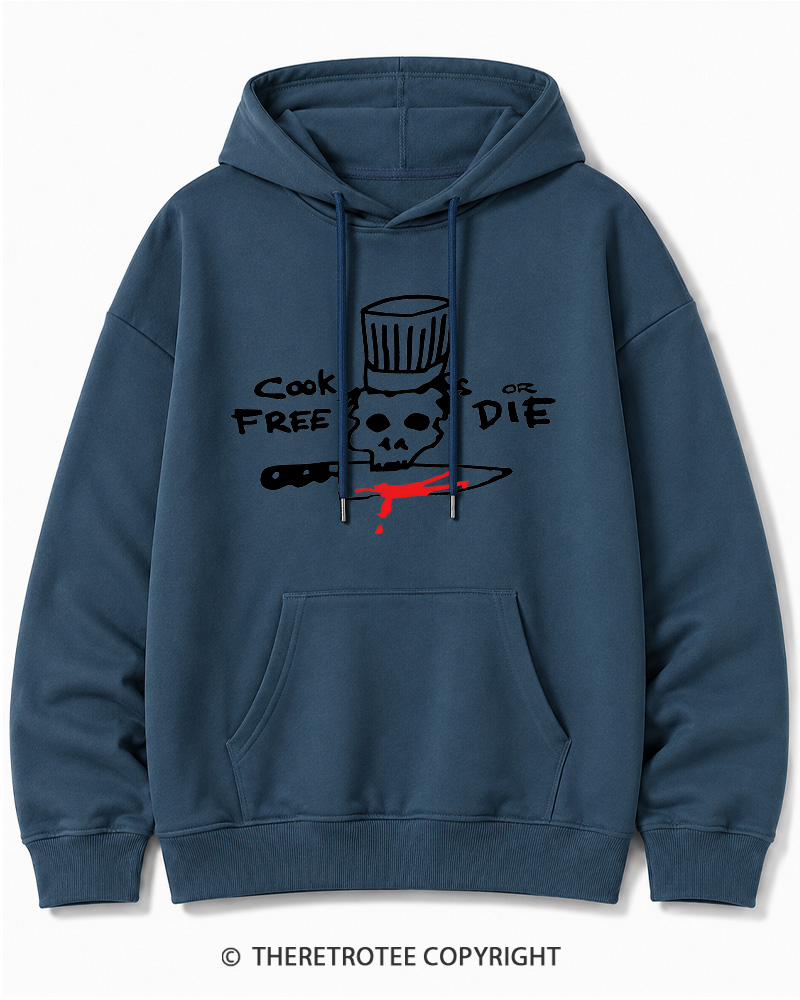 TheRetroTee Cook Free or Die 1990s Halloween Cotton Hoodie