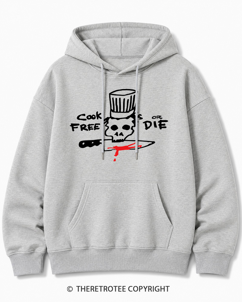 TheRetroTee Cook Free or Die 1990s Halloween Cotton Hoodie