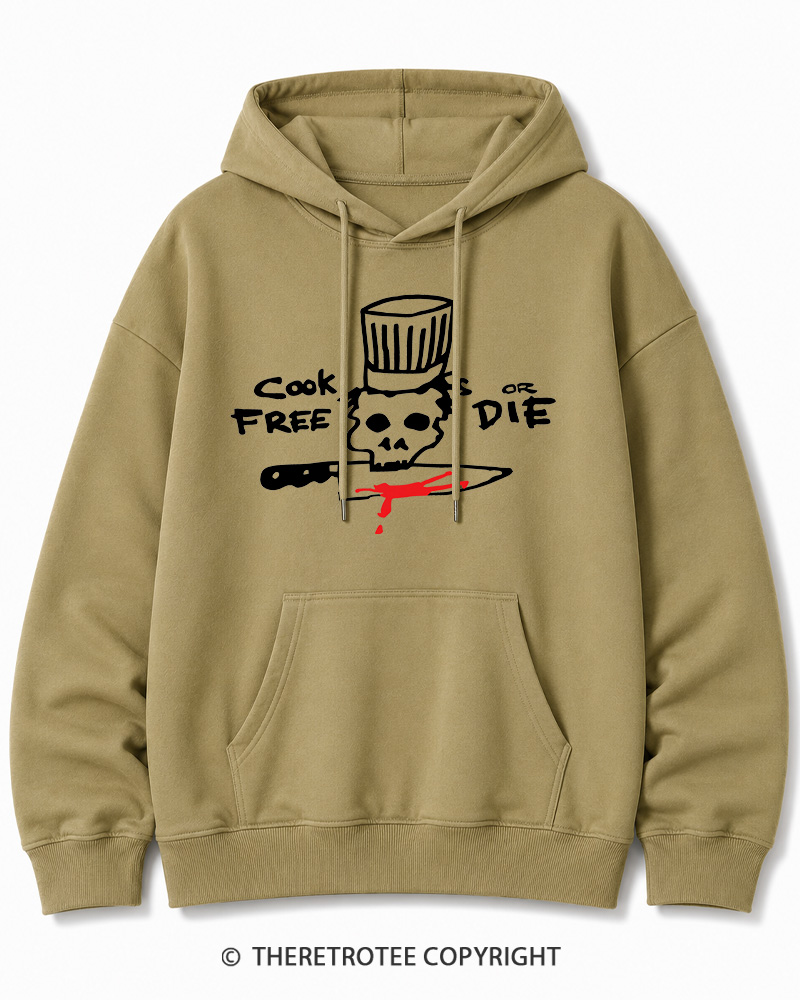 TheRetroTee Cook Free or Die 1990s Halloween Cotton Hoodie
