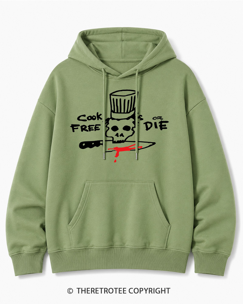 TheRetroTee Cook Free or Die 1990s Halloween Cotton Hoodie
