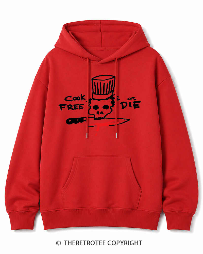 TheRetroTee Cook Free or Die 1990s Halloween Cotton Hoodie