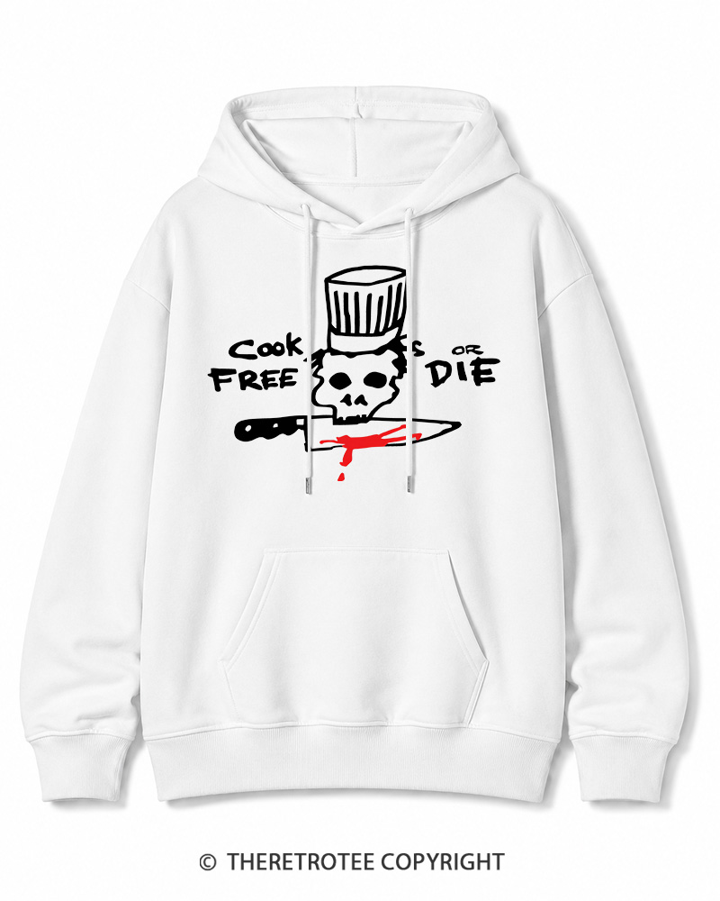 TheRetroTee Cook Free or Die 1990s Halloween Cotton Hoodie