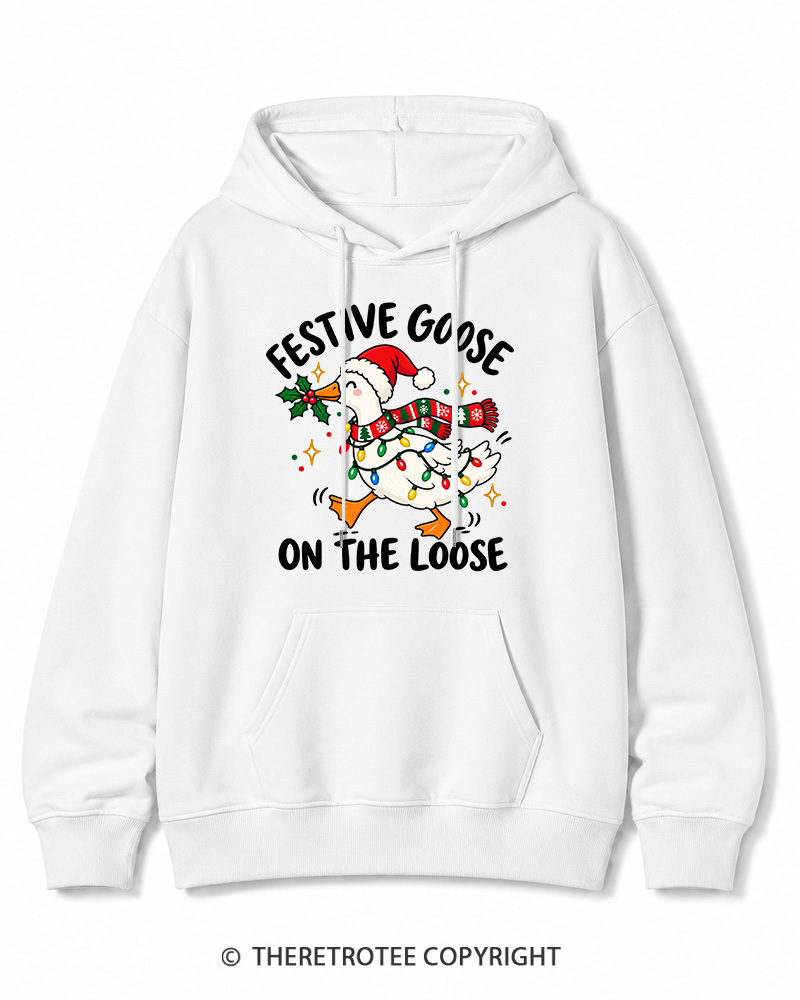TheRetroTee Festive Goose On The Loose Vintage Christmas Cotton Hoodie