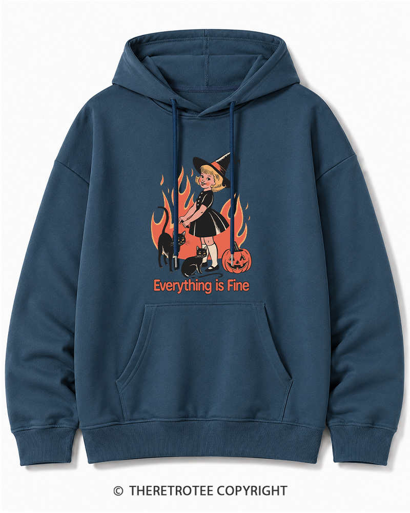 TheRetroTee Everything Is Fine 1980s Halloween Halloween Cotton Hoodie